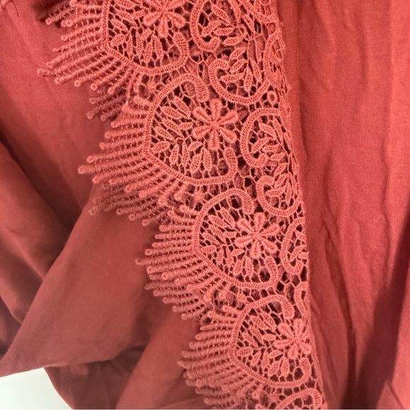 EMERALD TUNIC Top Women's 3X Rust Red Orange Short Sleeve Lace Crochet Trim Y2K - Picture 4 of 7